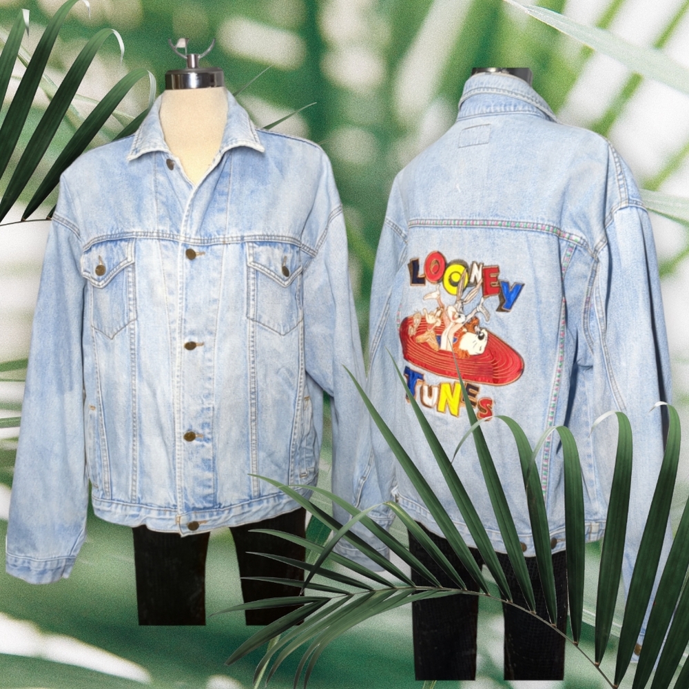 Top Line Looney Tunes Blue Denim Embroidery Back Size XL